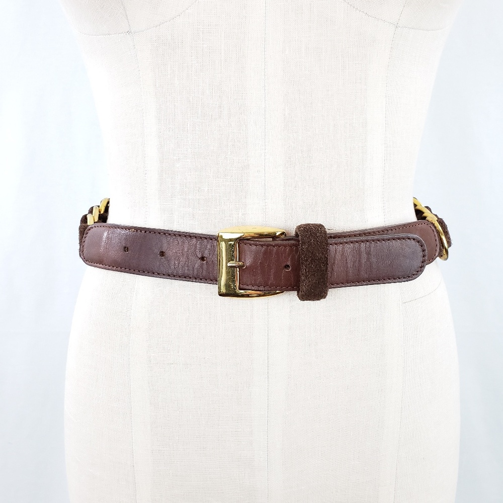 Vintage Calderon Brown Suede Gold Link Belt - Picture 2 of 5